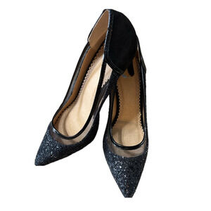 Brinley Kori Sparkly 3” Heels faux suede, mesh, glitter almond toe size 8